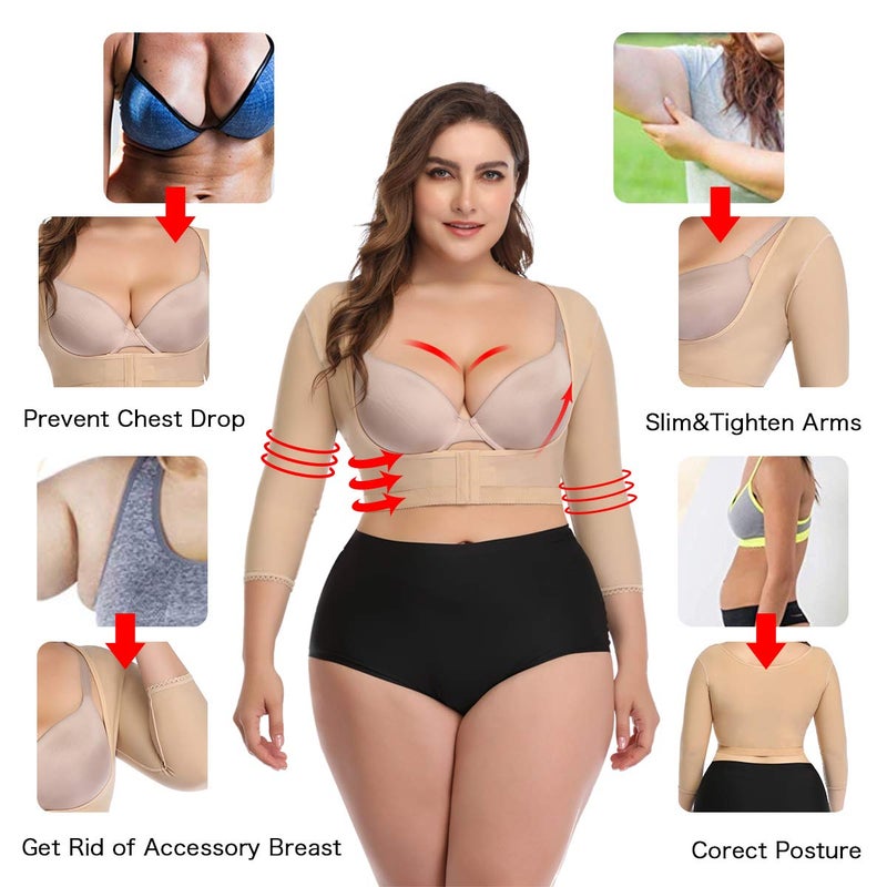 woahee Women's Arm Shaper Plus Size Arm Faja Compression Sleeve Garment Post Surgical Arm Shapewear Nude Medium - Image 2